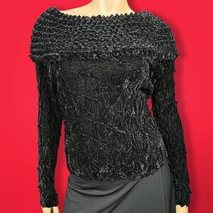 Vintage 90s Black Crushed Velvet Textured Top Size S Gothic Witchy Vampy
